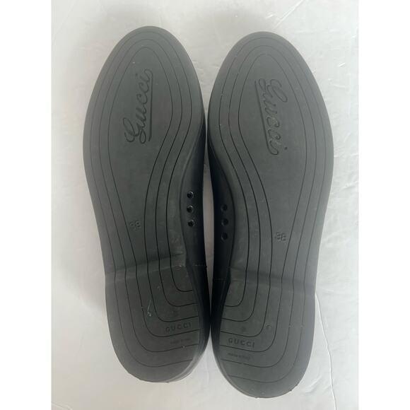 Gucci Authentic Embossed Black Rubber Horsebit Slip On Ballet Flats Size 8 - Picture 10 of 14